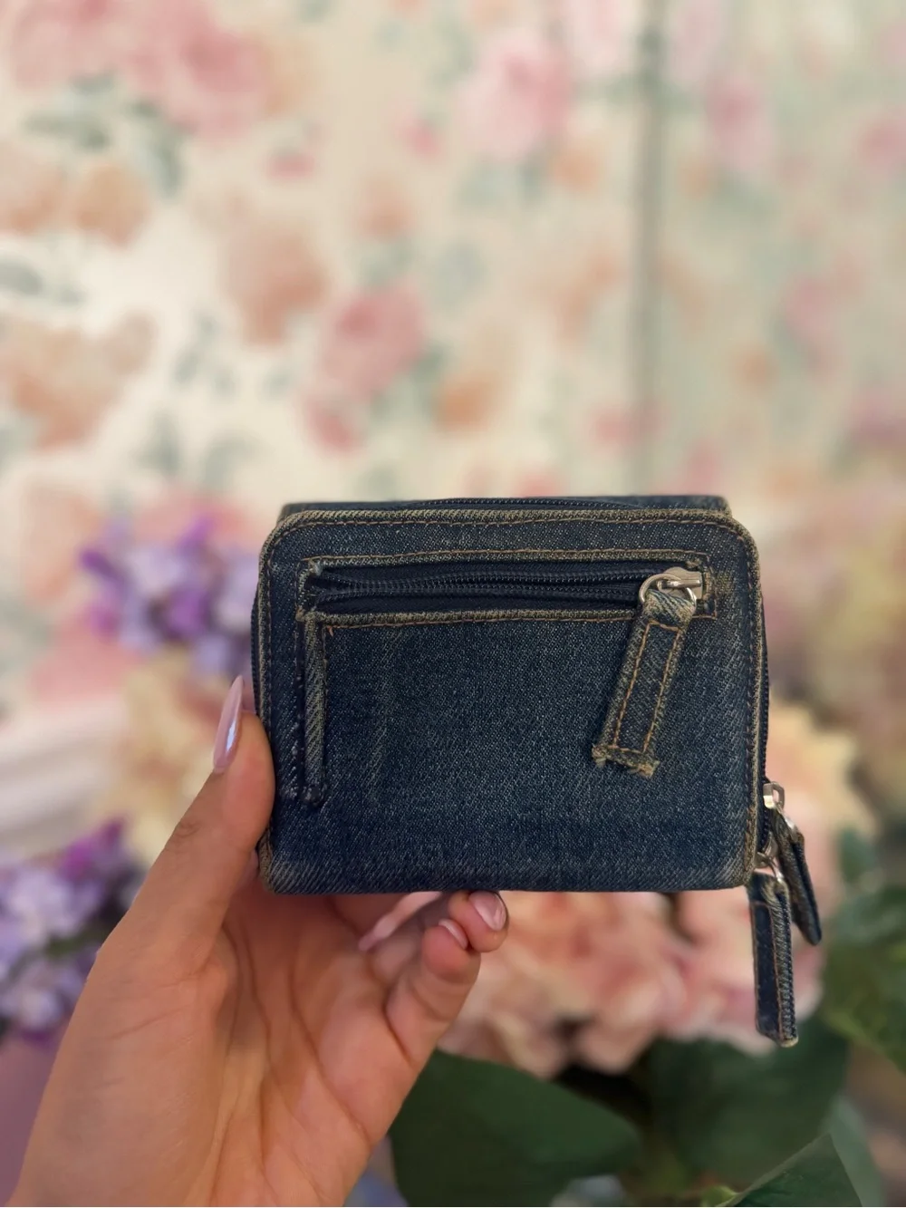 lei Denim Mini Wallet - Dark Blue with Silver Hardware